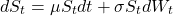 \[dS_t = \mu S_t dt + \sigma S_t dW_t\]