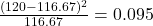 Rendered by QuickLaTeX.com \frac{(120 - 116.67)^2}{116.67} = 0.095
