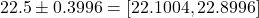 22.5 \pm 0.3996 = [22.1004, 22.8996]