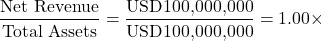 \[\frac{\text{Net Revenue}}{\text{Total Assets}} = \frac{\text{USD100,000,000}}{\text{USD100,000,000}} = 1.00\times\]