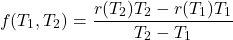 \[f(T_1, T_2) = \frac{r(T_2)T_2 - r(T_1)T_1}{T_2 - T_1}\]