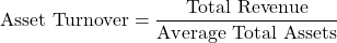 \[\text{Asset Turnover} = \frac{\text{Total Revenue}}{\text{Average Total Assets}}\]