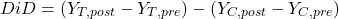 \[DiD = (Y_{T,post} - Y_{T,pre}) - (Y_{C,post} - Y_{C,pre})\]