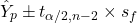 \[\hat{Y}_p \pm t_{\alpha/2, n-2} \times s_f\]