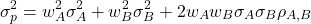 \[\sigma_p^2 = w_A^2 \sigma_A^2 + w_B^2 \sigma_B^2 + 2 w_A w_B \sigma_A \sigma_B \rho_{A,B}\]