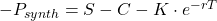 Rendered by QuickLaTeX.com -P_{synth} = S - C - K \cdot e^{-rT}