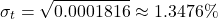 \[\sigma_t = \sqrt{0.0001816} \approx 1.3476\%\]
