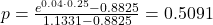 p = \frac{e^{0.04 \cdot 0.25} - 0.8825}{1.1331 - 0.8825} = 0.5091