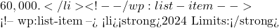 60,000.</li> <!-- /wp:list-item -->  <!-- wp:list-item --> <li><strong>2024 Limits:</strong> 
