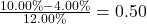 \frac{10.00\% - 4.00\%}{12.00\%} = 0.50