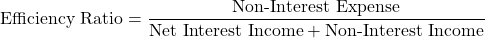 \[\text{Efficiency Ratio} = \frac{\text{Non-Interest Expense}}{\text{Net Interest Income} + \text{Non-Interest Income}}\]
