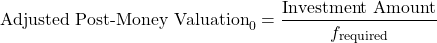 \[\text{Adjusted Post-Money Valuation}_0 = \frac{\text{Investment Amount}}{f_{\text{required}}}\]