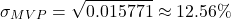 \[\sigma_{MVP} = \sqrt{0.015771} \approx 12.56\%\]