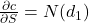 \frac{\partial c}{\partial S} = N(d_1)