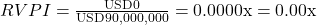 Rendered by QuickLaTeX.com RVPI = \frac{\text{USD}0}{\text{USD}90,000,000} = 0.0000\text{x} = 0.00\text{x}