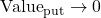 \text{Value}_{\text{put}} \to 0