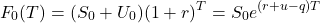 \[F_0(T) = (S_0 + U_0) (1 + r)^T = S_0 e^{(r + u - q)T}\]