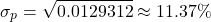 \[\sigma_p = \sqrt{0.0129312} \approx 11.37\%\]