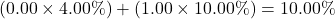 (0.00 \times 4.00\%) + (1.00 \times 10.00\%) = 10.00\%