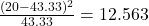 Rendered by QuickLaTeX.com \frac{(20 - 43.33)^2}{43.33} = 12.563