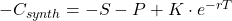 Rendered by QuickLaTeX.com -C_{synth} = -S - P + K \cdot e^{-rT}