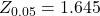 Rendered by QuickLaTeX.com Z_{0.05} = 1.645