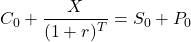 \[C_0 + \frac{X}{(1 + r)^T} = S_0 + P_0\]