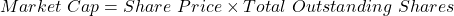 Market\ Cap = Share\ Price \times Total\ Outstanding\ Shares