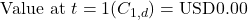 \[\text{Value at } t=1 (C_{1,d}) = \text{USD}0.00\]