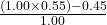 \frac{(1.00 \times 0.55) - 0.45}{1.00}