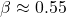 \beta \approx 0.55