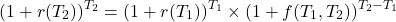 \[(1 + r(T_2))^{T_2} = (1 + r(T_1))^{T_1} \times (1 + f(T_1, T_2))^{T_2 - T_1}\]