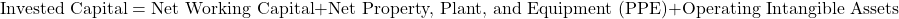 \[\text{Invested Capital} = \text{Net Working Capital} + \text{Net Property, Plant, and Equipment (PPE)} + \text{Operating Intangible Assets}\]