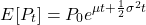 \[E[P_t] = P_0 e^{\mu t + \frac{1}{2}\sigma^2 t}\]