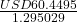 \frac{USD 60.4495}{1.295029}